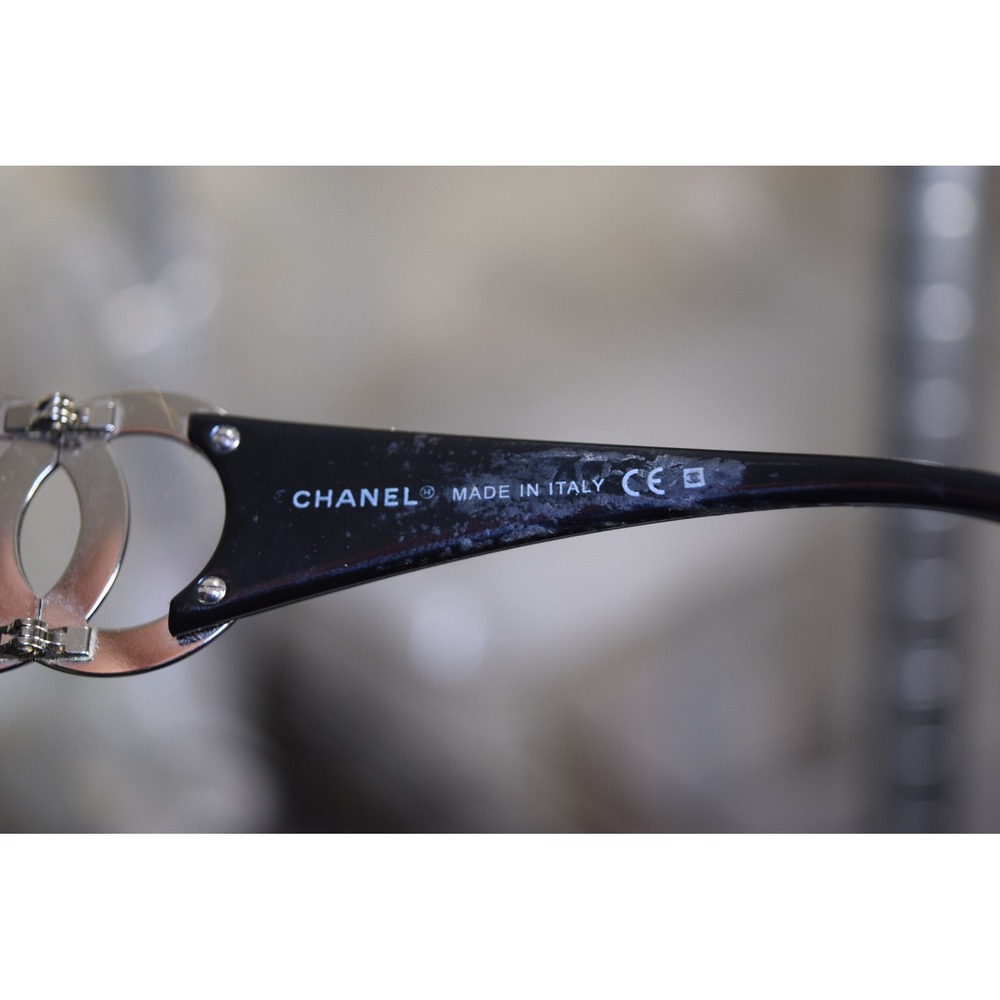 Chanel 6014 c.501/87 Black Wrap Sunglasses Silver CC Logo Italy 64-16 120 FLAWS - Picture 11 of 16